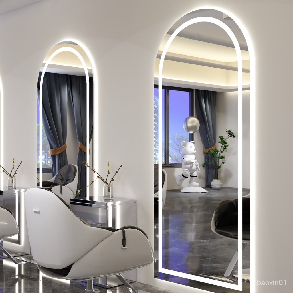【文森居傢】網紅理髮店鏡子髮廊專用剪髮鏡燙染美髮鏡高端簡約壁掛式帶燈LED