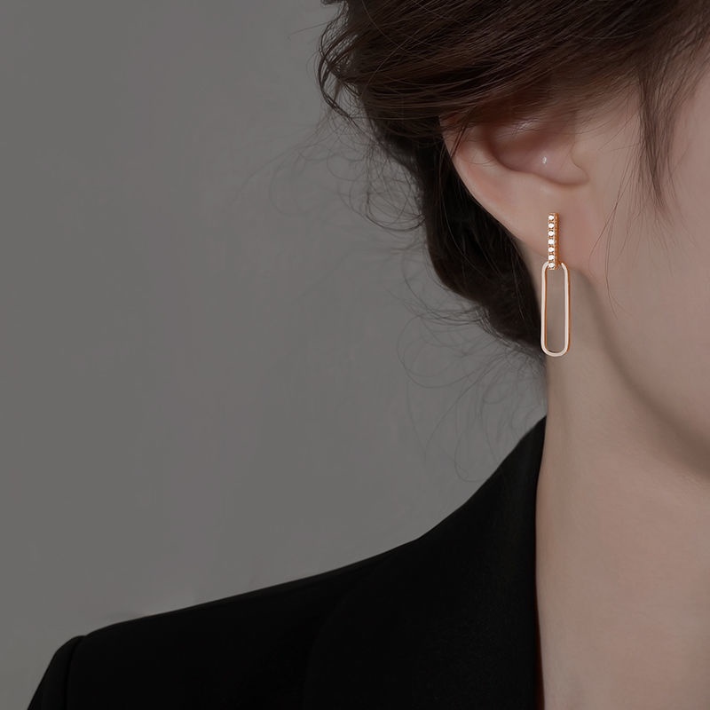 幾何鋯石耳環2021年新款潮韓國氣質網紅小眾耳環高級感耳釘不過敏 小飾品✿barbie0823