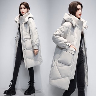 加厚保暖冬天外套🌟暖鴨鴨羽絨服女中長版冬季新版韓版休閒時尚加厚保暖過膝外套韓版 羽絨外套連帽 長款 PKGD
