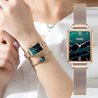 Fashion Square Ladies Quartz Watch Bracelet Set Green Dial S