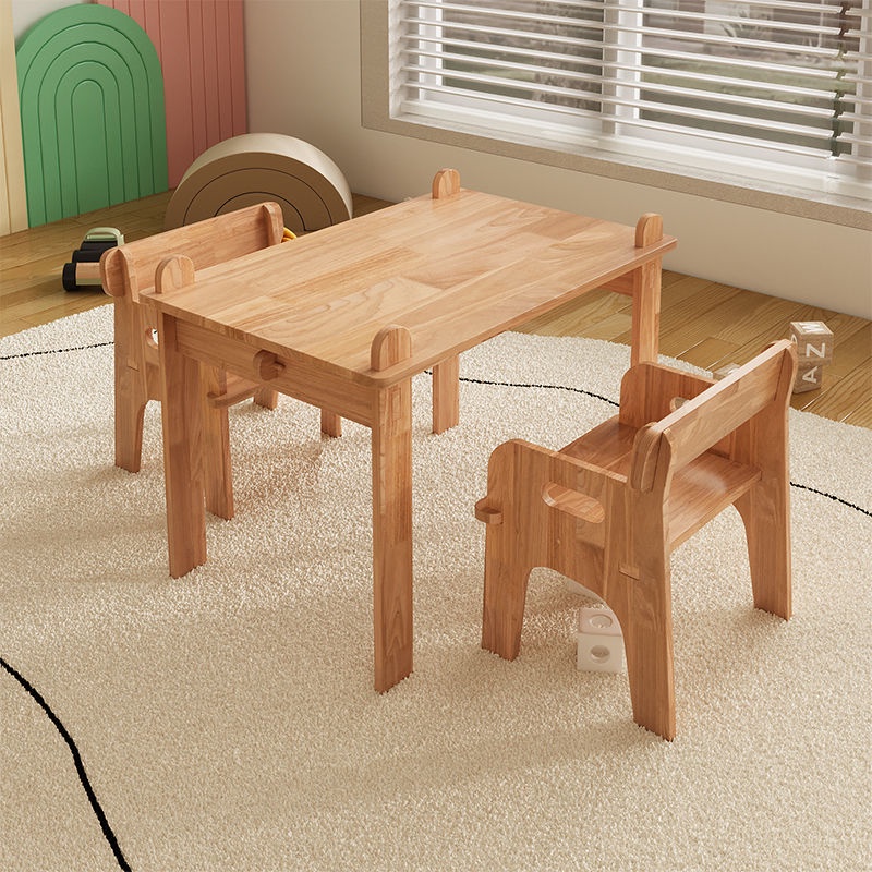 Ouniu丨兒童實木玩具桌椅學習桌餐桌榫卯桌椅套裝幼兒園託育桌椅