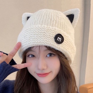 秋冬帽子🎀毛線帽子女秋冬季加絨保暖針織帽可愛貓耳時尚減齡包頭帽韓版護耳