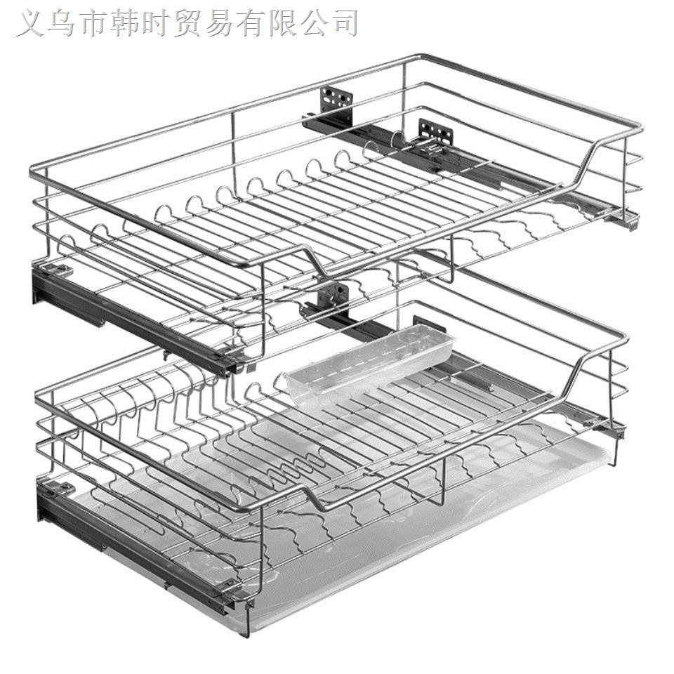 抽屜拉籃 ✖❒✕廚房拉籃抽屜式櫥櫃置物架碗架雙層加厚304不鏽鋼碗籃收納瀝水架