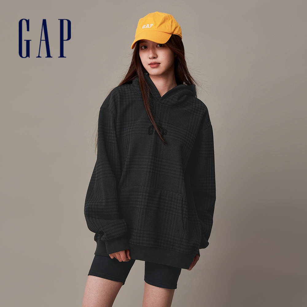 Gap 男女同款 Logo刷毛帽T-黑色(841200)