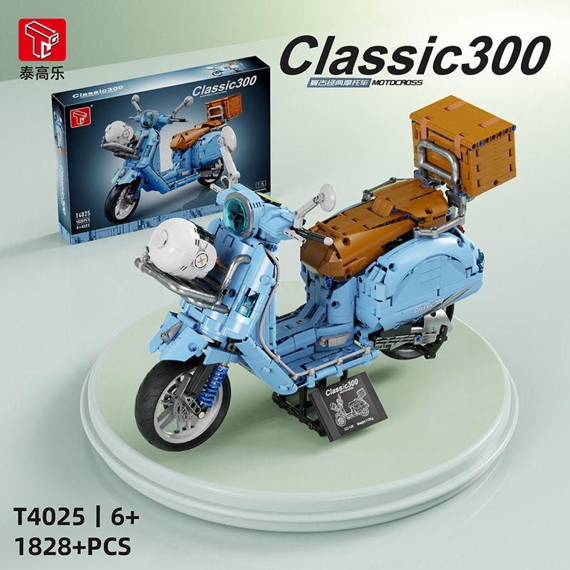 中國組裝模型泰高樂創意威士300踏板摩托車小綿羊拼裝 模型4025CCJ樂高相容