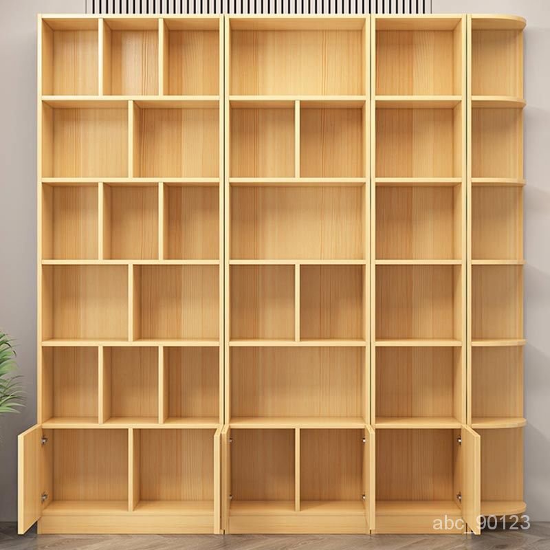 全實木書架書櫃置物架落地兒童展示架收納架帶門自由組閤鬆木櫃子