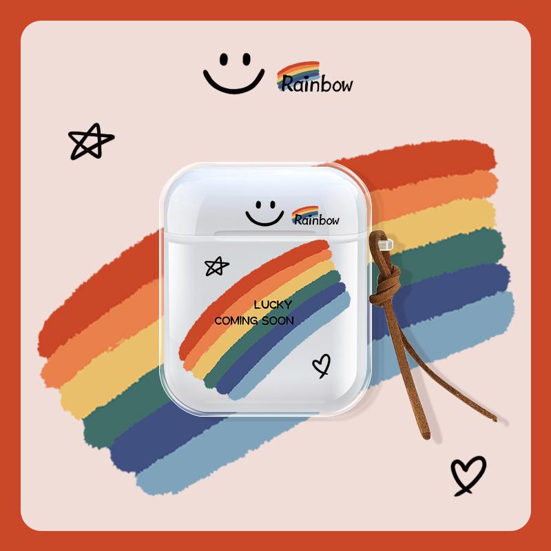 彩虹笑臉AirPods1/2代藍牙耳機保護套蘋果Pro3代耳機殼i12透明殼