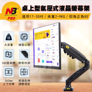 [百威電子] 含稅附發票 NB F80 17-30吋 桌上型氣壓式液晶螢幕架 辦公室 電競螢幕 電視螢幕 可用 螢幕支架