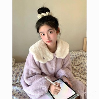 Xuan♥冬季睡衣女新款甜美可愛學生珊瑚絨冬天睡袍加絨加厚不掉毛可外穿