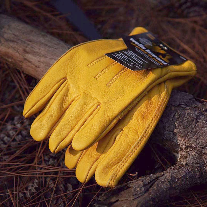 新款 免運 美國wells lamont戶外牛皮手套勞保耐磨工作露營真皮復古黃色手套