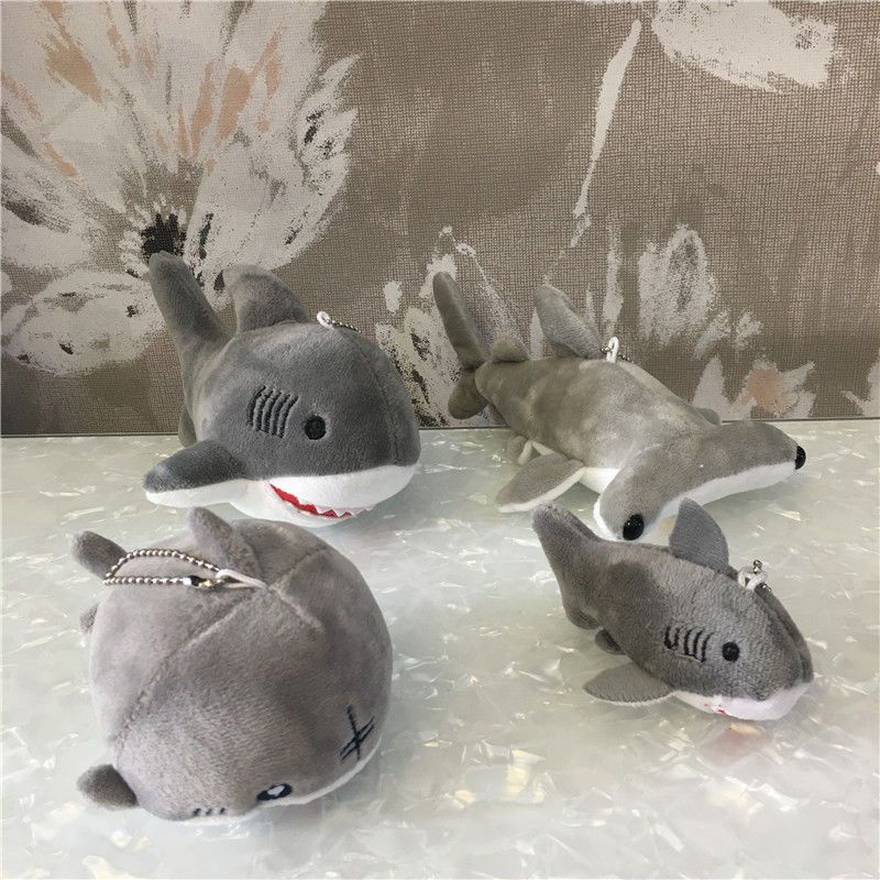 台灣出貨灰色鯊魚毛絨玩偶掛件創意小玩偶包包鑰匙掛件小鯊魚娃娃8-16CM