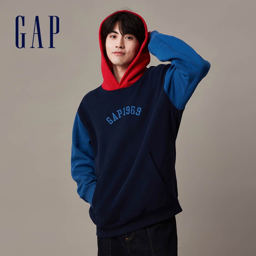 Gap 男裝 Logo刷毛帽T 碳素軟磨系列-海軍藍(841204)