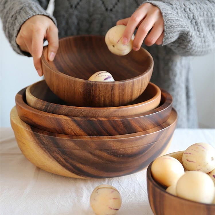 批發平底木碗相思木整木木缽大號木盆木製米飯碗和麵盆水果沙拉碗！