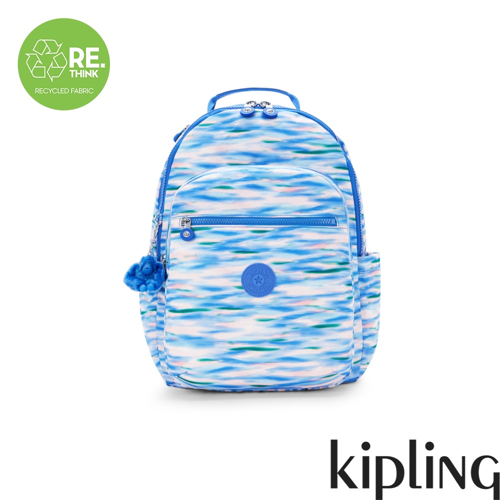 Kipling 藍粉海洋波紋印花機能手提後背包-SEOUL