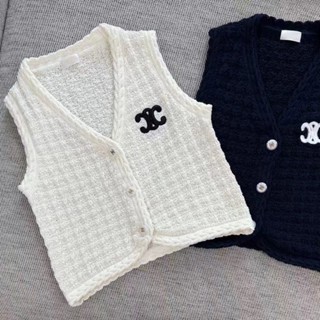 ㊣♡♥凱旋.門刺繡V領針織馬甲背心女設計感╯┙╰香風氣質洋氣減齡開衫上衣 毛衣 毛線衣 針織衫 時尚百搭女