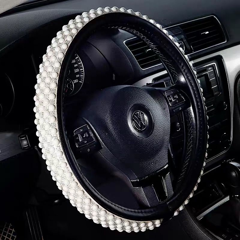 新款汽車方向盤套女韓可愛男陶瓷冰珠四季通用型鑲鑽珠子夏季防滑把套