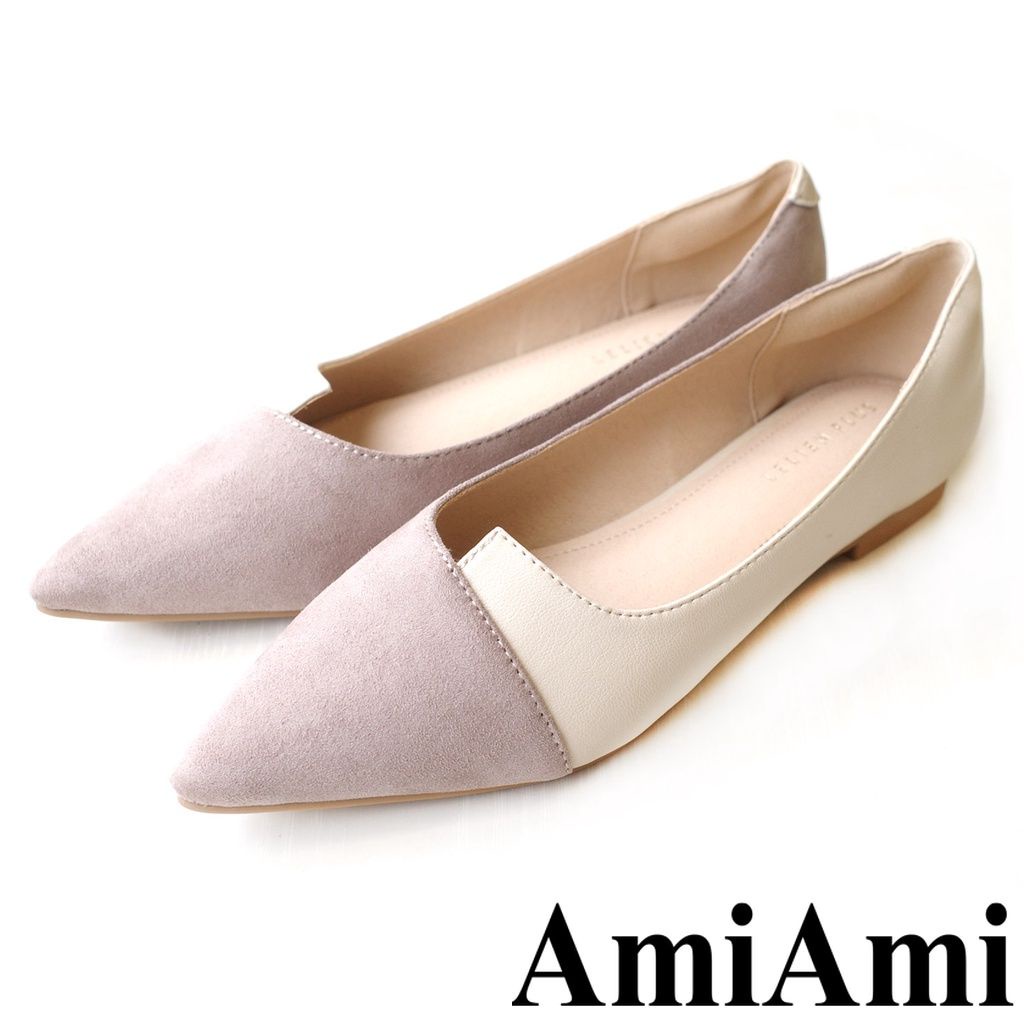 【AmiAmi】 異色拼接尖頭平底高跟鞋 女鞋｜絨布 六色 FX2013