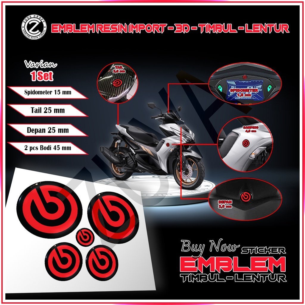 台灣熱賣3d 摩托車貼紙壓花 Flex EMBLEM LOGO BREMBO YAMAHA AEROX NMAX LEX