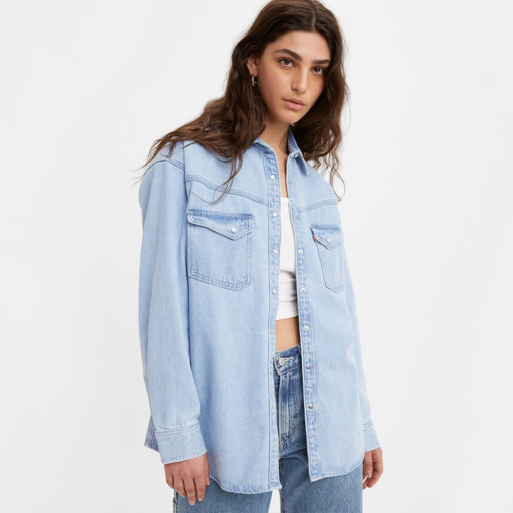 Levis XL版牛仔襯衫外套 / 精工輕藍染石洗 / 質感珍珠釦 女款 A3364-0001 熱賣單品