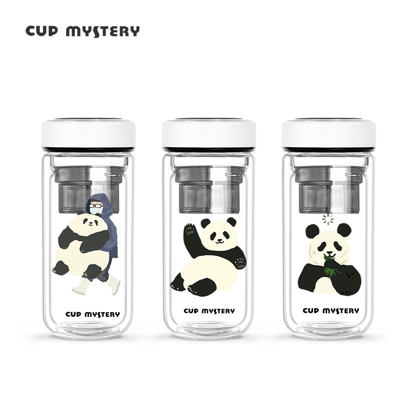 美國 CUP MYSTERY 玻璃杯 水杯 女 熊貓 花花 雙層 茶杯 男生 分離 辦公 商務杯