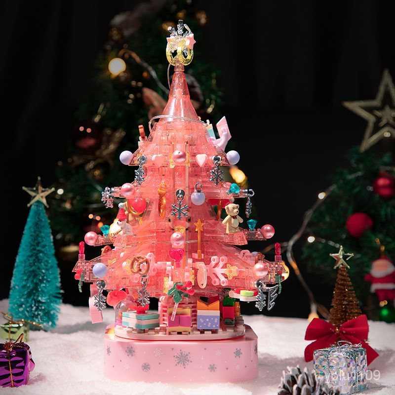 組裝模型 收藏 建築 禮物 交換禮物 聖誕玩具 聖誕禮物 聖誕節 聖誕 聖誕風 現貨積木水晶聖誕樹燈光音樂盒益智拚裝積木