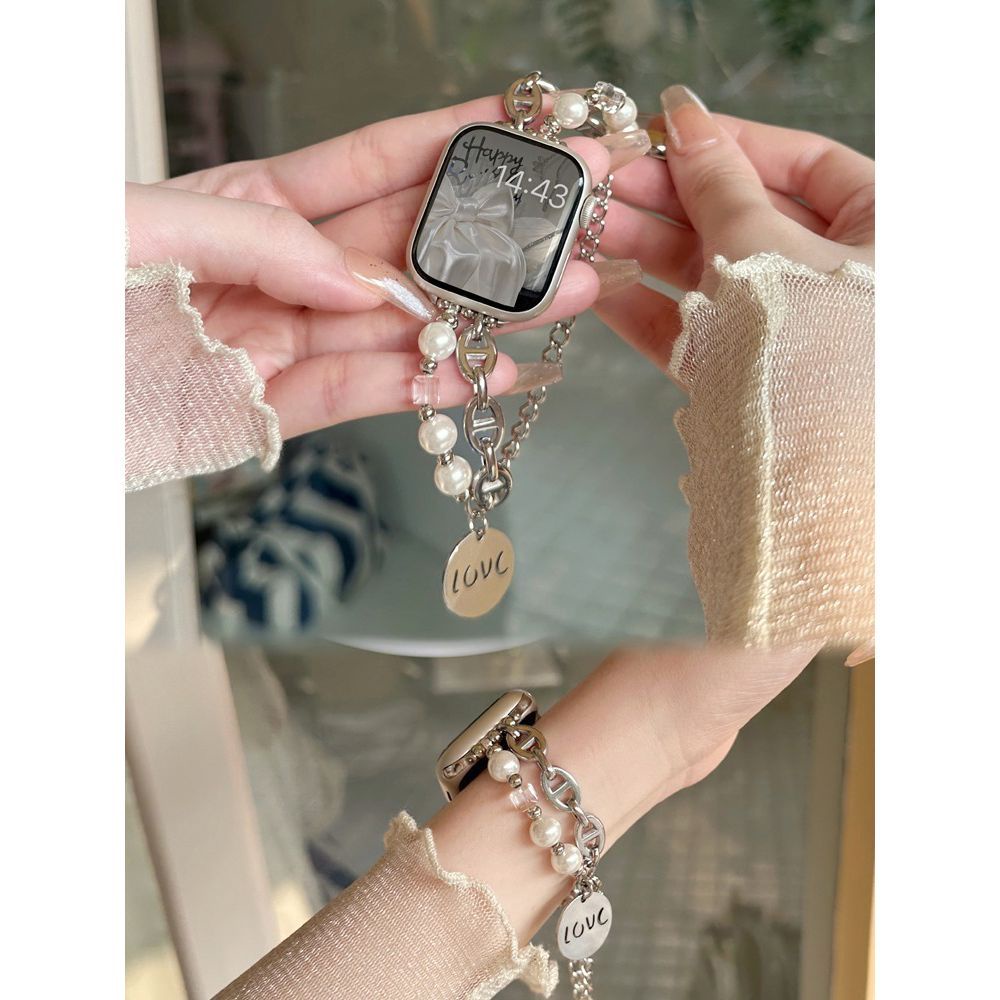 紅米手錶錶帶⌚ 小香風珍珠手鏈 適用小米紅米4/3代 Redmi2 Watch3手錶帶金屬 小米手錶錶帶 錶帶