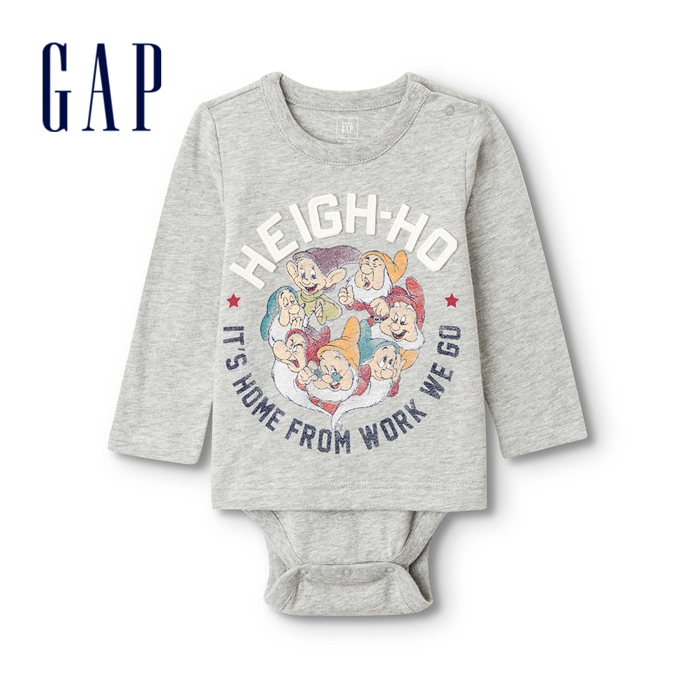 Gap 嬰兒裝 Gap x Disney迪士尼聯名 印花圓領長袖包屁衣-灰色(851858)