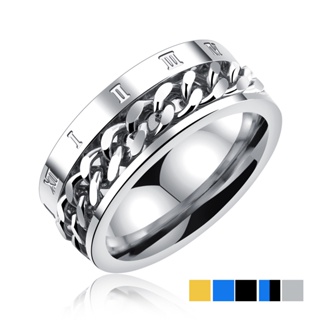 鈦鋼男士戒指 不銹鋼轉動鏈條羅馬數字指環TG