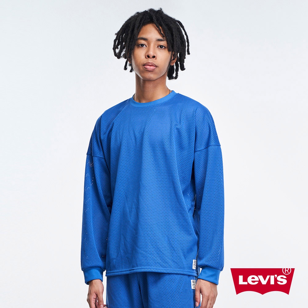 Levis Gold Tab金標系列 寬鬆版落肩網眼運動長袖T恤 寶藍 男 A3762-0003 熱賣單品