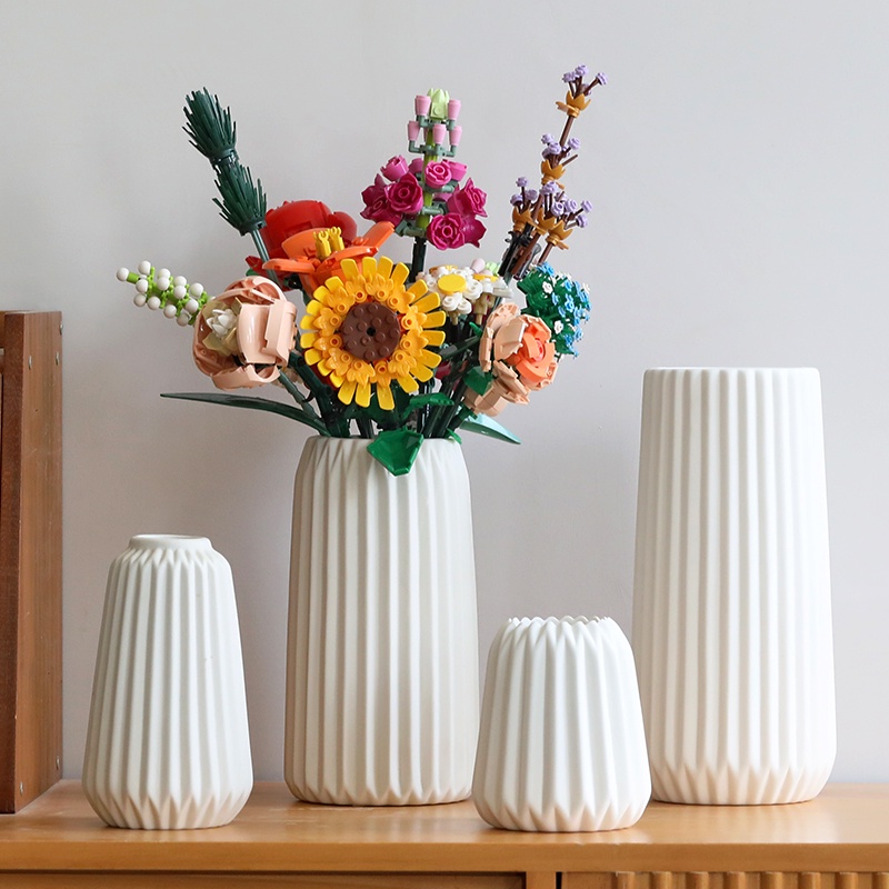 積木 花束 鬱金香 陶瓷 花瓶 ins 風 高 顏值 客廳 插花 擺件 向日葵 冬青 鮮花