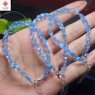天然原石海藍寶手鍊女款隨形藍色水晶碎石手串小清晰飾品送閨蜜