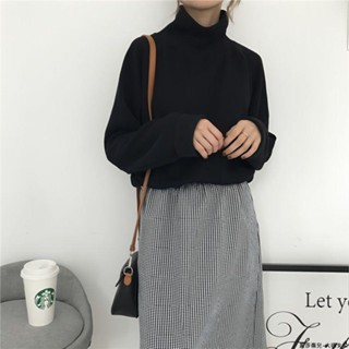 麗莎大碼女裝長袖 上衣T恤女新款冬季韓版寬松學生百搭高領純色長袖潮上衣女打底衫T恤女