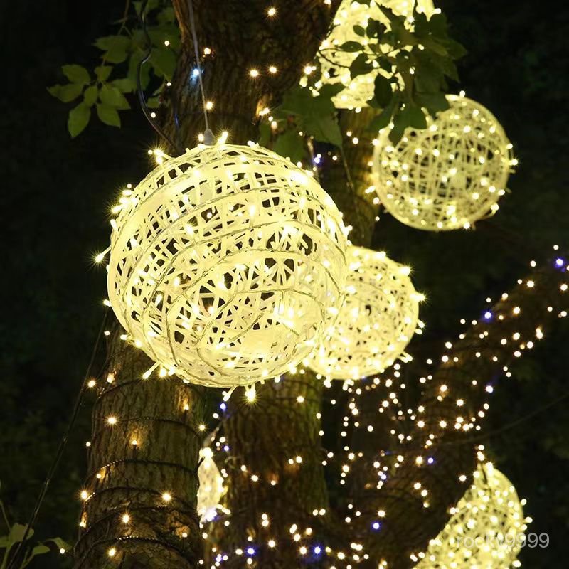 過年春節 庭院裝飾 led藤球燈 氛圍燈 圓球燈 樹木裝飾 藤球燈 LED彩燈 閃燈 串燈 掛樹球燈 戶外防水掛樹上彩燈