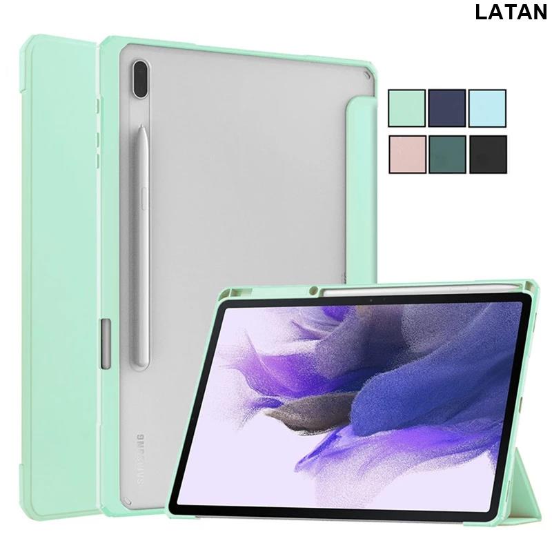 LATAN-三星 Galaxy Tab S8 Plus 保護套, 帶筆筒透明背三星 Tab S7 Plus Tab S7