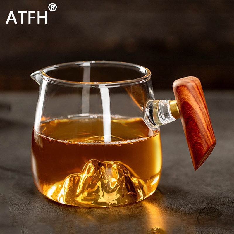 公道杯 玻璃 木把 觀山杯 水晶 茶漏 一體 日式 高端 茶海 功夫 茶具 加厚 耐熱