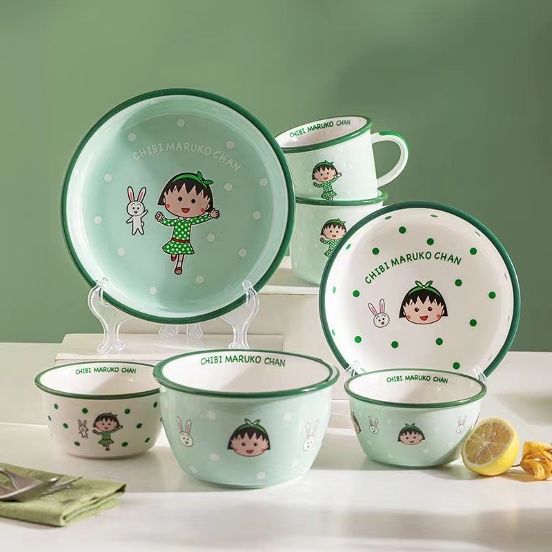 陶瓷碗盤子家用卡通餐具飯碗面湯碗泡面碗櫻桃小丸子週邊櫻桃小丸子碗
