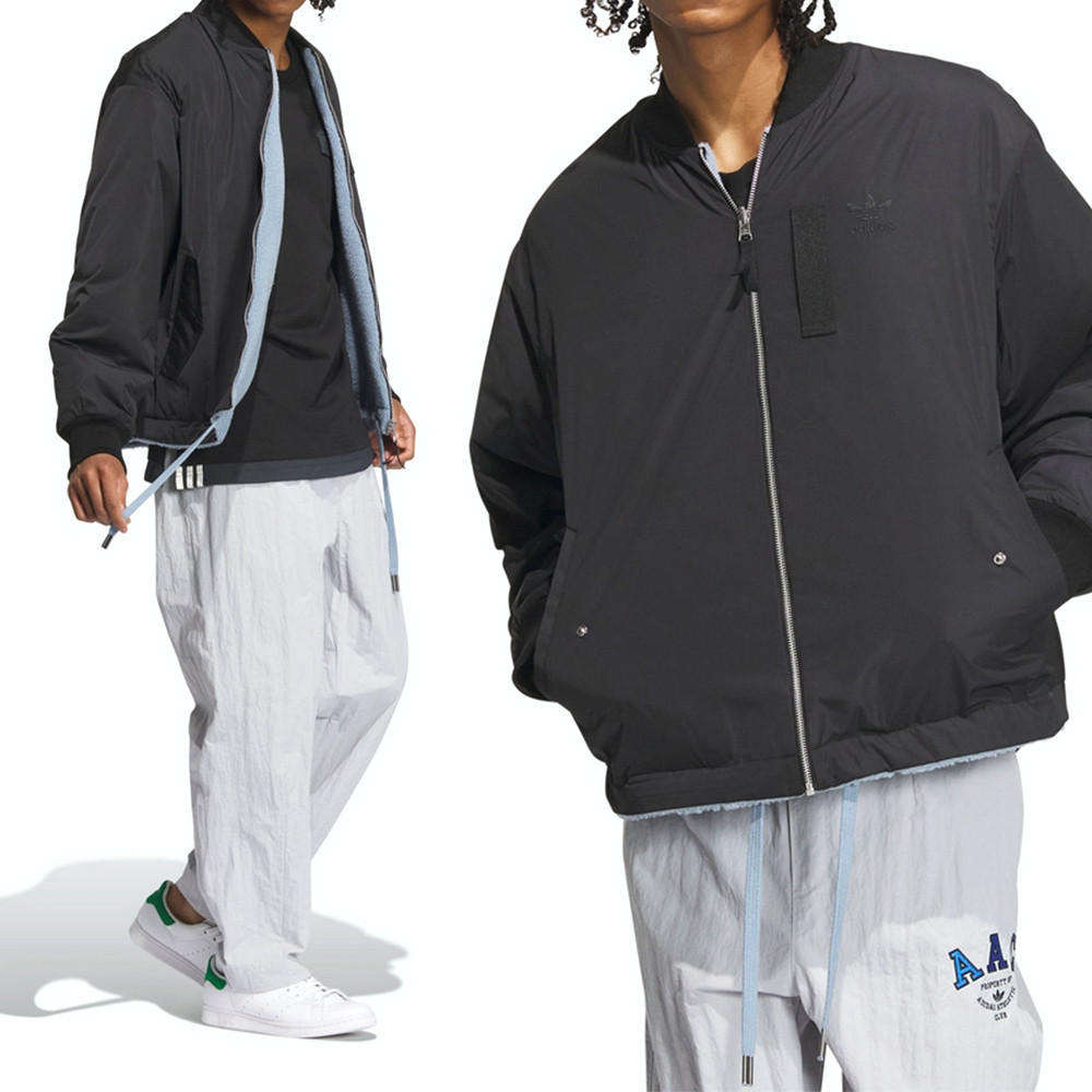 Adidas REV Sherpa 男 黑藍色 休閒 百搭 拉鍊 飛行外套 雙面 外套 IN0989