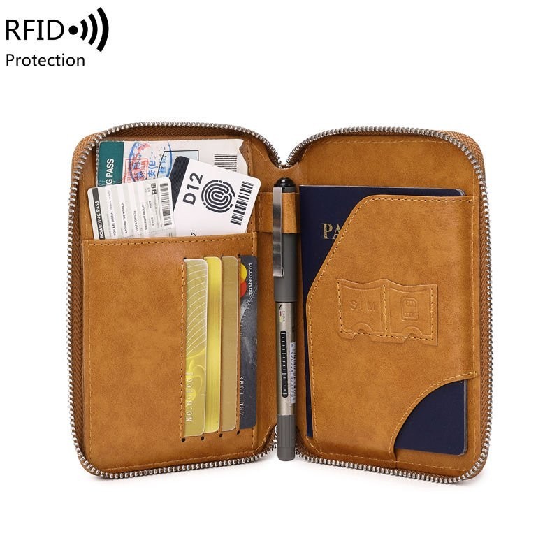 rfid 防盜包 錢包 皮夾 卡夾 腰包 新款RFID多功能護照包防盜刷護照夾飛機證件包大容量機票收納包 HGQ0