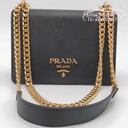 二手Prada 1BP006 shoulder bag 金 鍊帶 小型 防刮 斜背包 黑