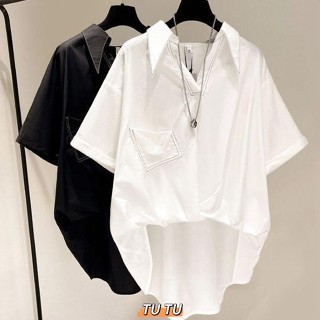 TUTU 大尺碼短袖襯衫 胖mm特大碼300斤設計感小眾白色襯衫女夏季韓版薄款寬松短袖上衣2