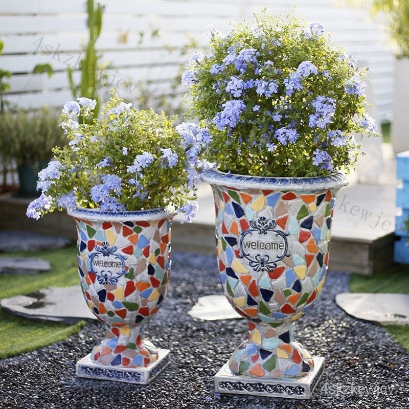 『熱銷🔥』特大號庭院花園陽臺佈置裝飾花盆2021新款歐式大高腳杯仿陶瓷創意 C2WT