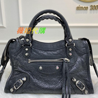 二手Balenciaga巴黎世家 黑色 Mini City 迷你 銀釦 網狀皮邊 機車包 300295 精品