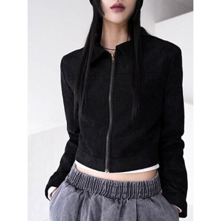 【Codibook】韓國 binary01 短版絨面皮革夾克［預購］夾克 拉鍊外套 女裝