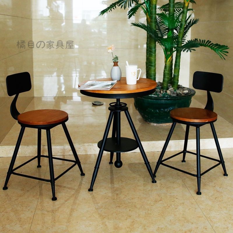 實木餐椅 實木鐵藝休閑餐桌椅 組合酒吧陽臺桌椅創意咖啡廳小圓桌三件套裝