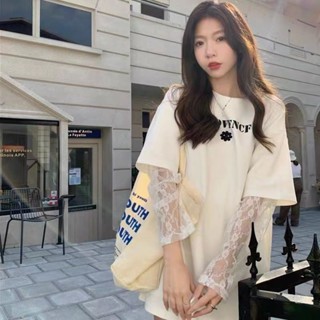 [Jaylee]純棉T恤女寬鬆上衣夏季新款洋氣拚接假兩件體恤衫 長袖上衣女 短袖T恤女