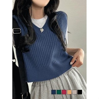 Codibook｜韓國 gifteabox 素色無袖V領短版粗針織背心［預購］針織外套 背心 女裝