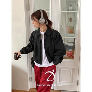 Codibook｜韓國 DAILYJOU 尼龍短版翻領防風外套 3色［預購］拉鍊外套 飛行員夾克 女裝