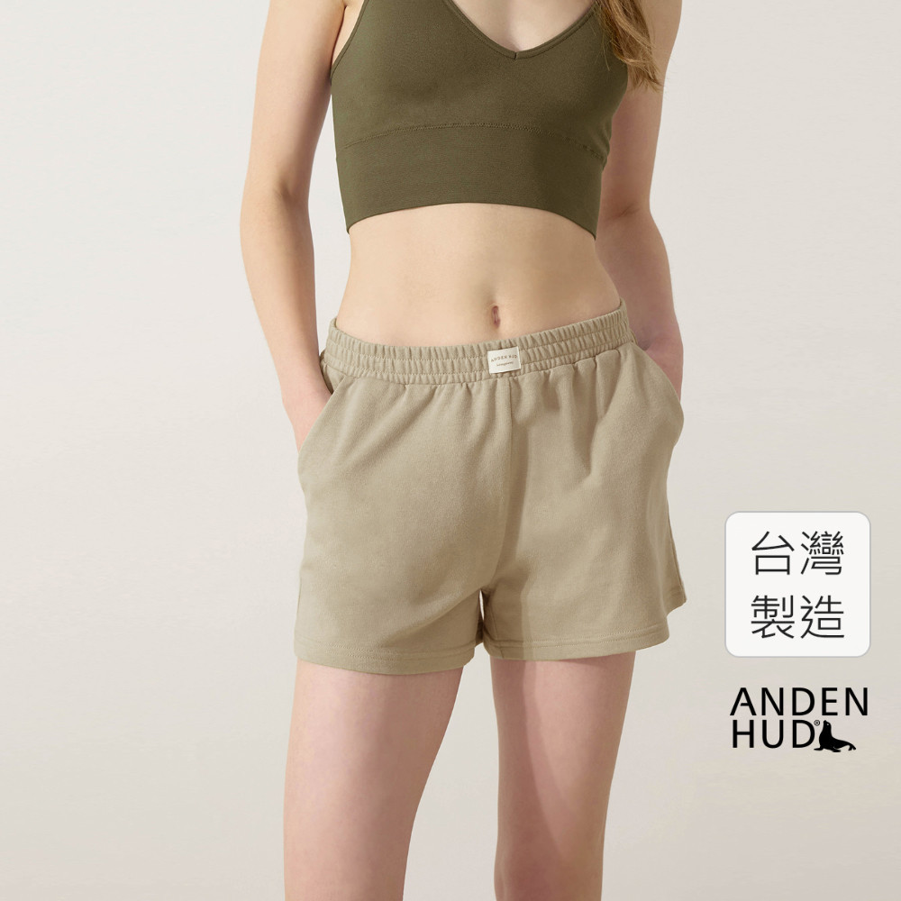 【Anden Hud】下身_療癒烘焙．寬腰帶居家口袋短褲(灰可可) 純棉台灣製