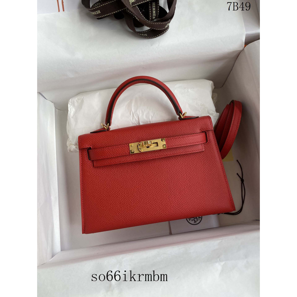 二代Mini Kelly 19cm Epsom皮 大紅色 金扣 手提包簡約百搭 時尚潮流