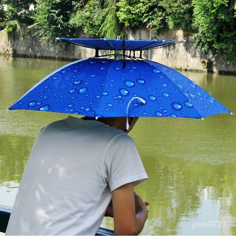 🔥頭戴傘帽 雙層戶外防曬透氣傘帽 晴雨免撐傘 釣魚傘 頭戴防曬遮陽傘 頭傘登山傘傘帽釣魚傘單雙層防風傘帽頭戴傘折疊